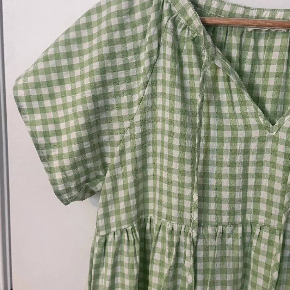 In Loom Dress Cottage core Green and White Smocked Maxi Medium - Picture 2 of 5